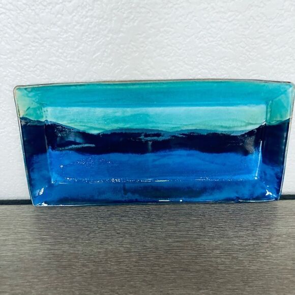 Hockomock Glazed Ceramic Aqua Blue Decor Tray - Picture 2 of 5